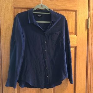 Madewell Navy Silk Button down